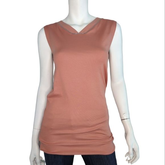 Brunello Cucinelli Tops - BRUNELLO CUCINELLI Monili Beaded Cotton V Neck Long Tank Size M